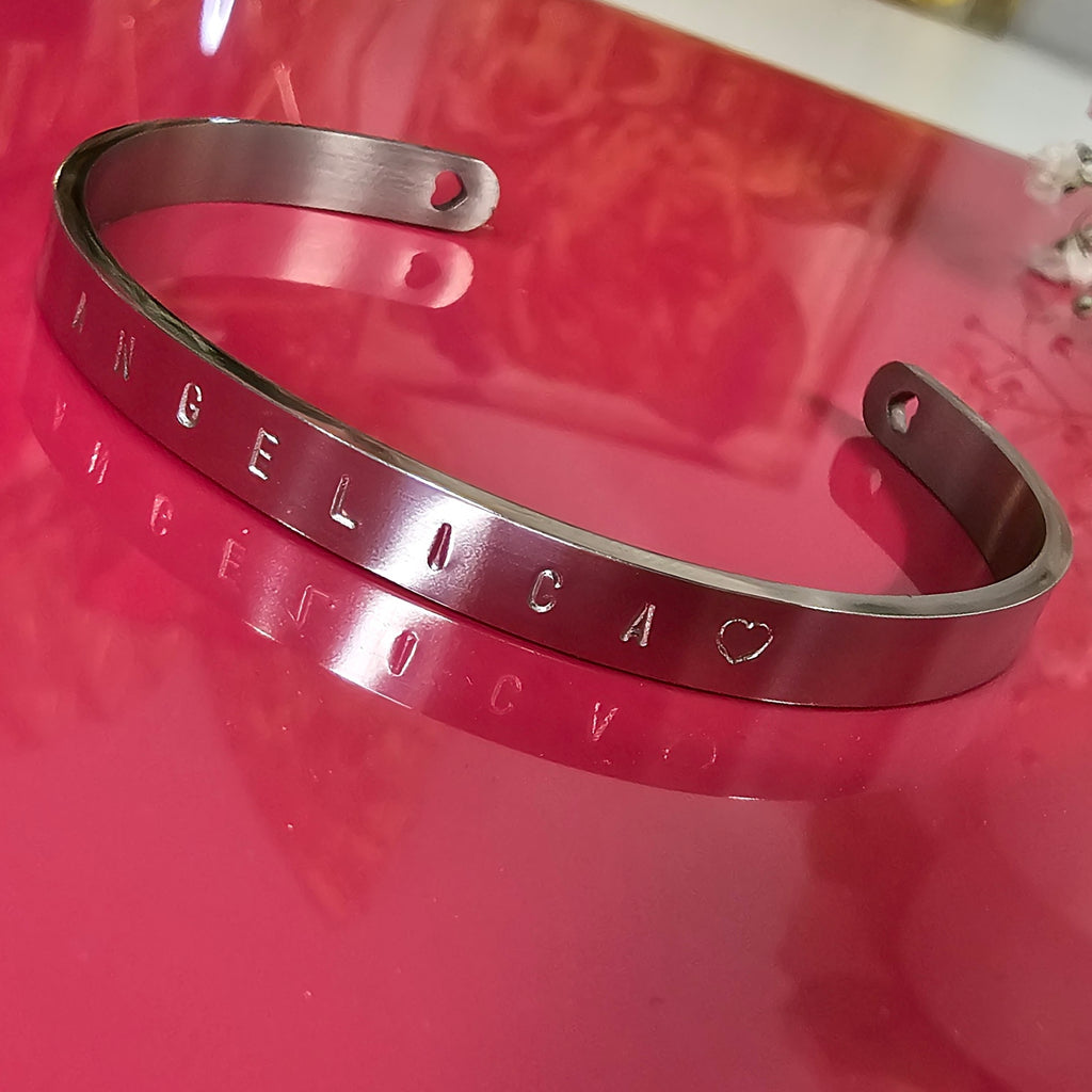 bracciale per donna in acciaio inossidabile colore ARGENTO 6 mm inciso a mano