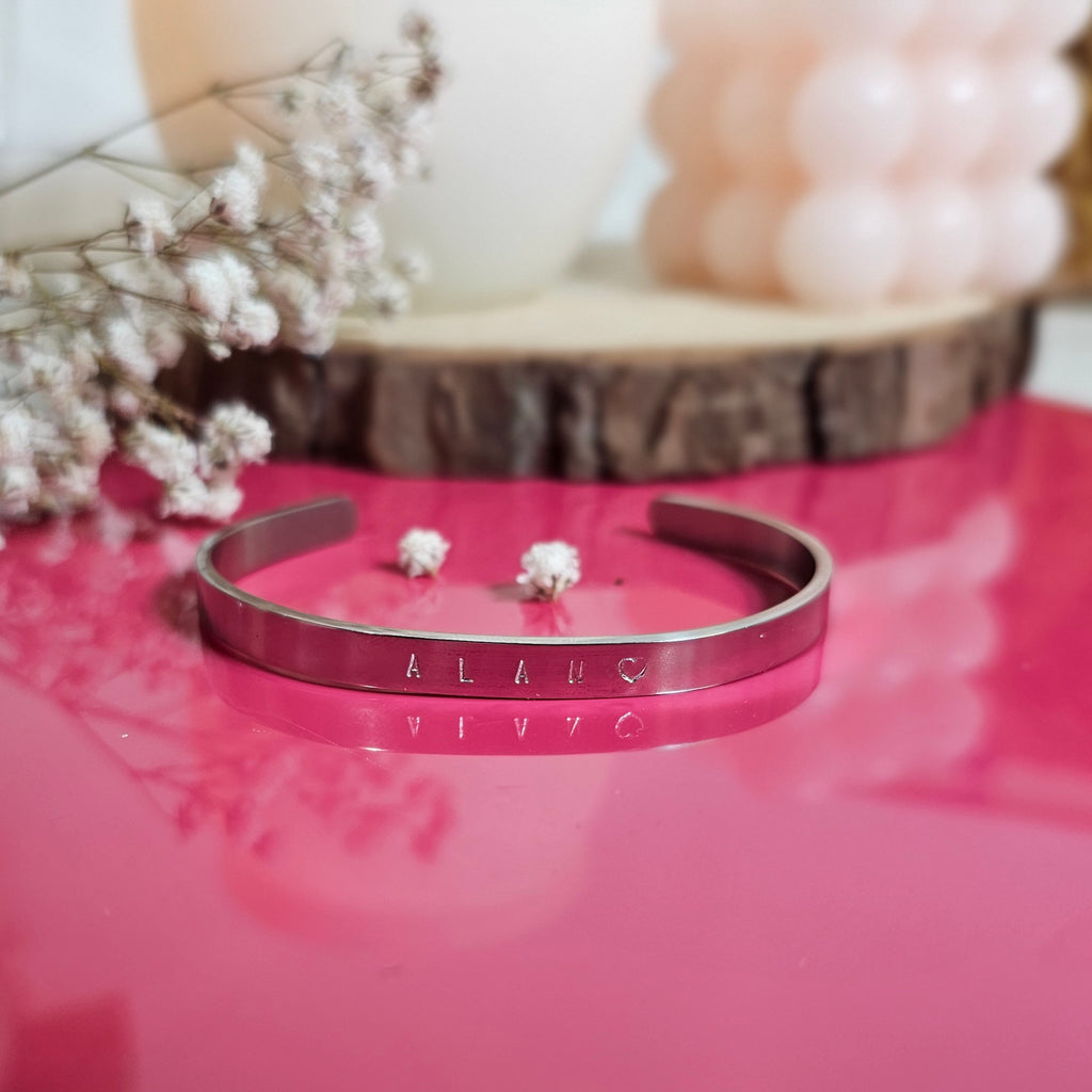 Bracciale colore argento in acciaio inossidabile 6mm personalizzato con nome, frase o data importante 