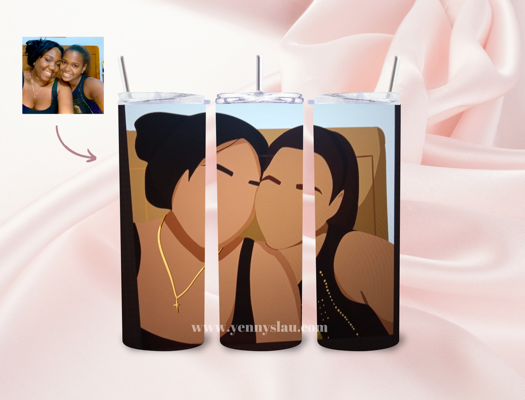 tumbler bicchiere 20oz in acciaio con coperchio e cannuccia personalizzato con siluetta di foto