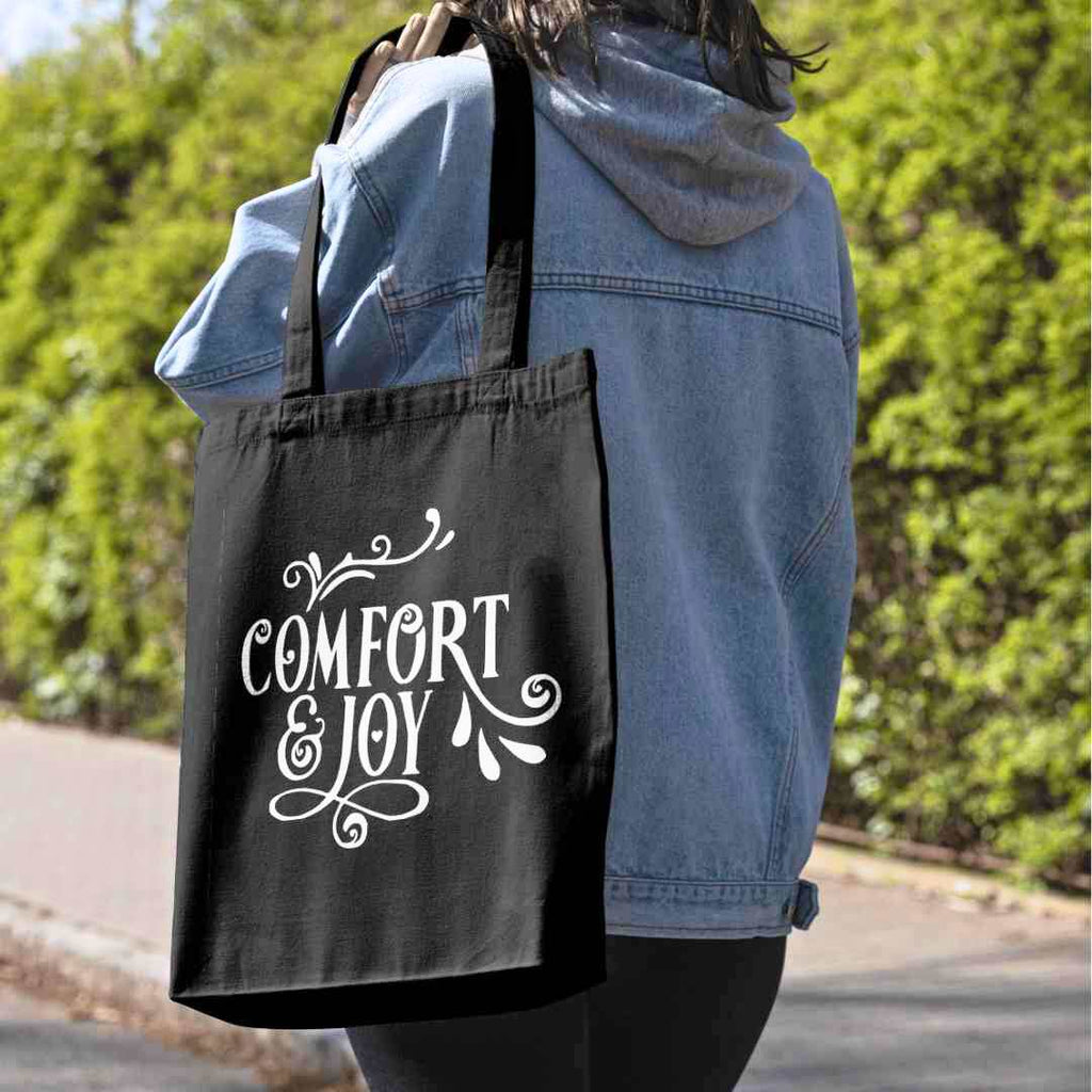 borsa tote bag shopper nera cotone con frase, yennyslau store