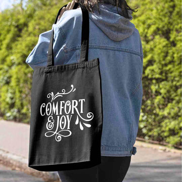 borsa tote bag shopper nera cotone con frase, yennyslau store