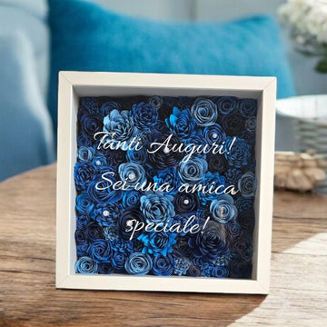 shadowbox cornice bianco con fiori 3d giardino blu personalizzata con frase, regalo per amica, donna, suocera, sorella, per lei, per mamma. yennyslau store