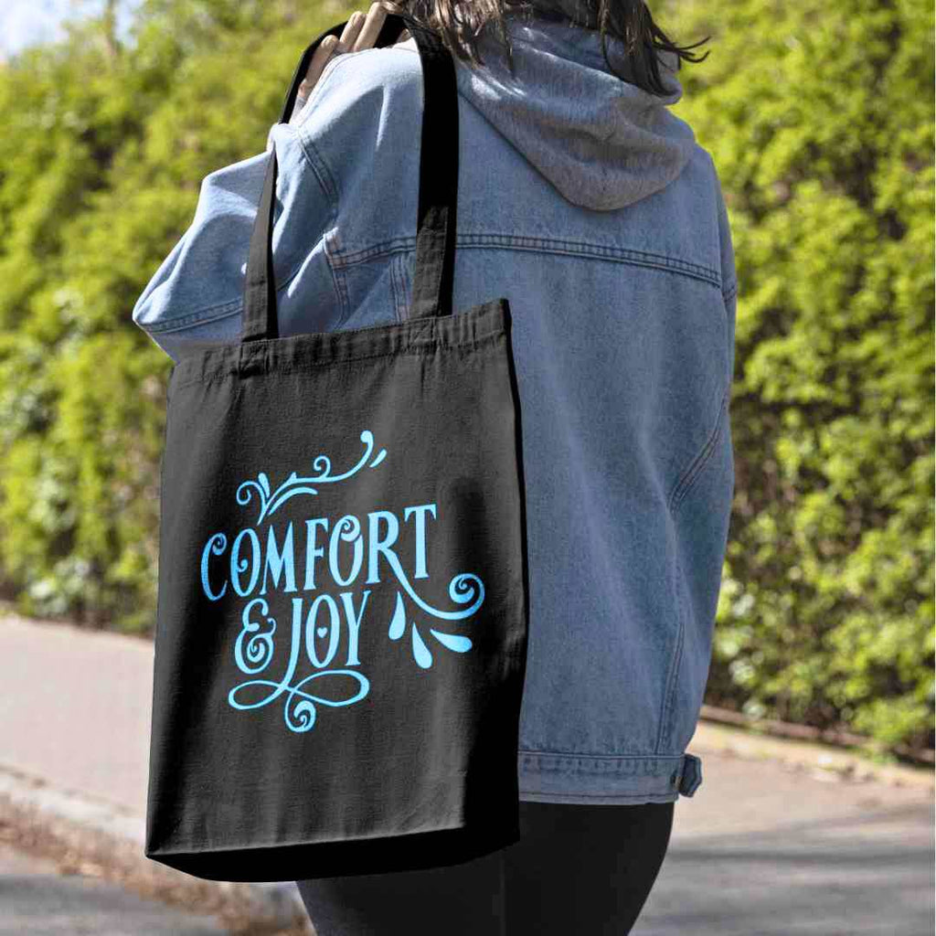 borsa tote bag shopper nera cotone con frase, yennyslau store