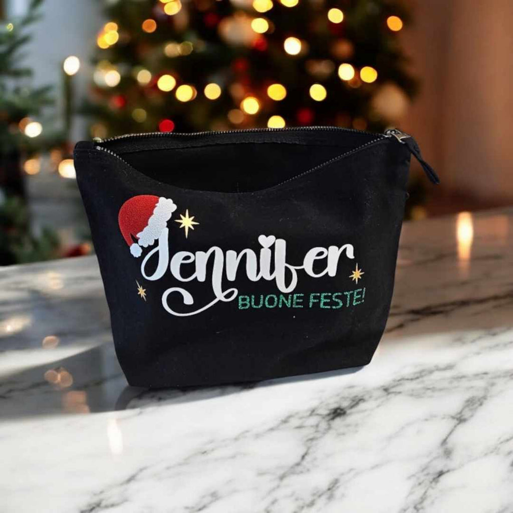 pochette natalizia personalizzata con nome, idea regalo per le feste, yennyslau store