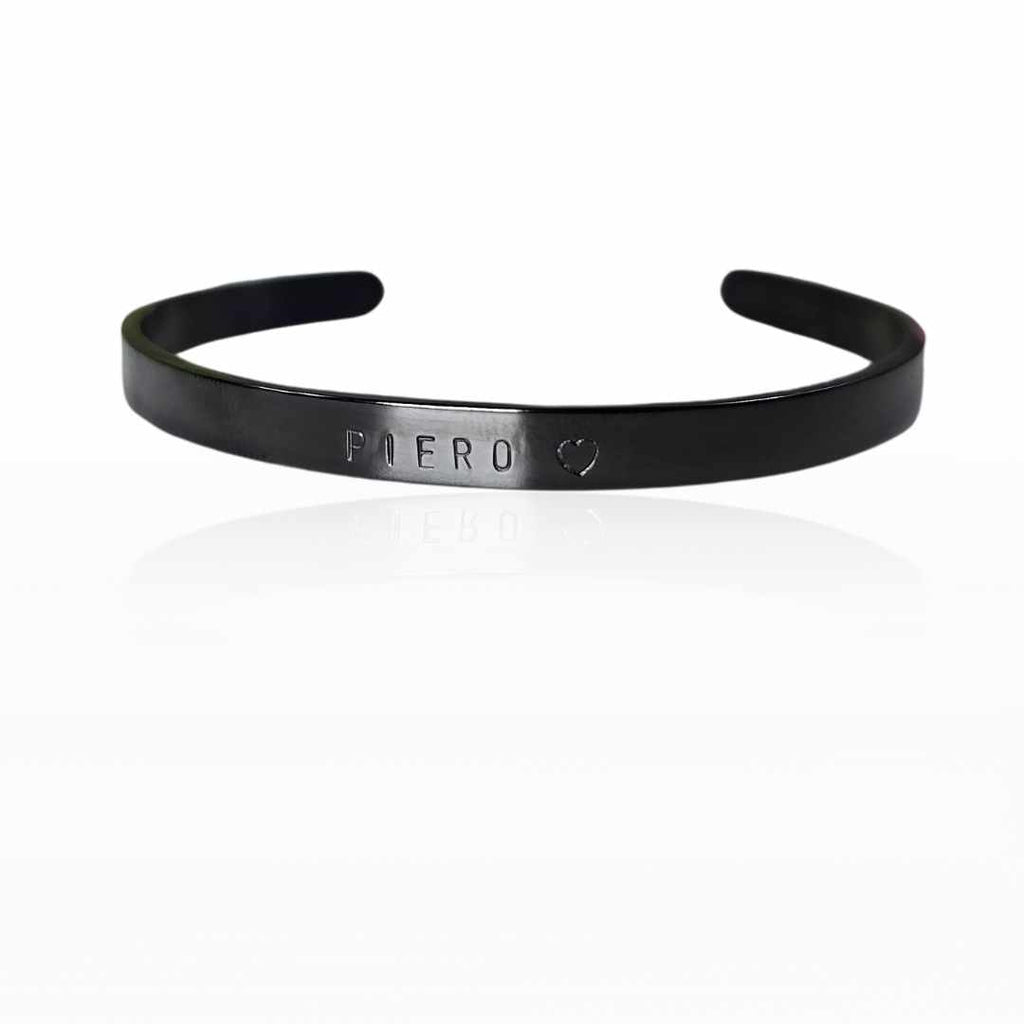 Bracciale colore nero in acciaio inossidabile personalizzato con nome, frase o data