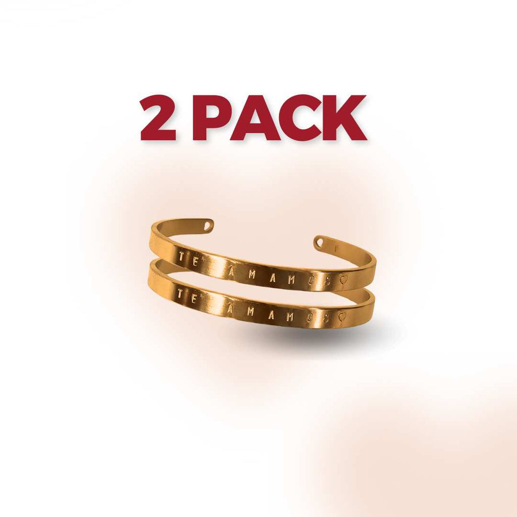 2 Pack - Bracciali 6mm Inciso a Mano Colore Oro