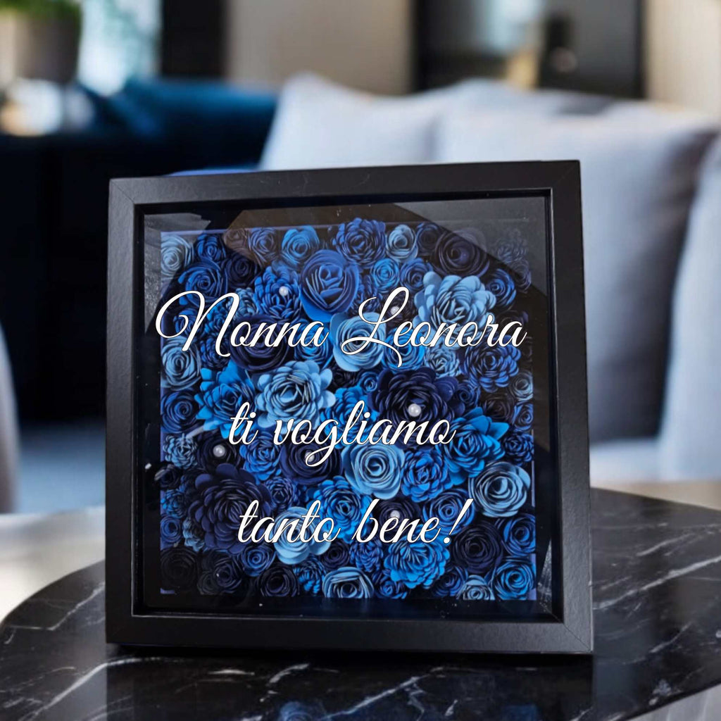 shadowbox nera floreale, cornice profonda, personalizzata con frase e per regalo, yennyslau store