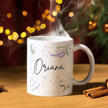 tazza a tema florale personalizzata con nomi, idea regalo, yennyslau store