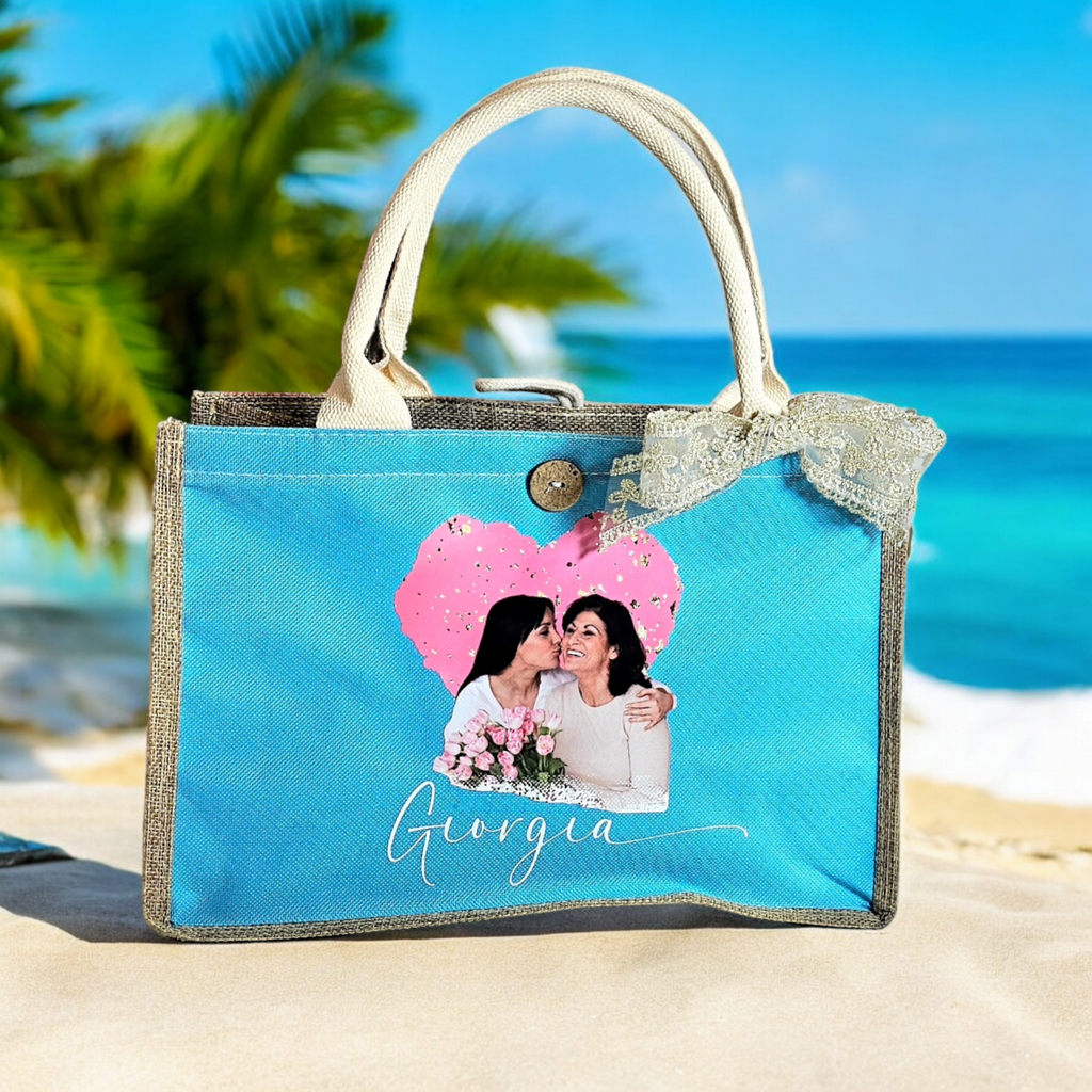 Borsa in iuta e cotone personalizzata con foto, Yennyslau Store