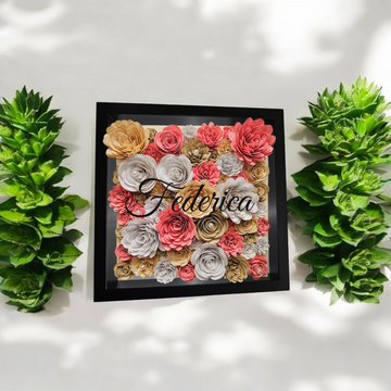 shadowbox nera floreale, cornice profonda, personalizzata con nome per regalo, yennyslau store