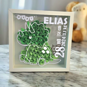 Shadow Box Bianca Dino per Baby, dinosaro fiori 3D, regalo per neonato e neogenitori, yennyslau store