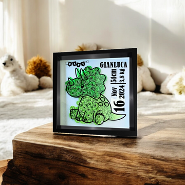 Shadow Box Nera Dino per Baby, regalo per neomamma e neonato, personalizzata con fiori 3D in forma di dinosauro, yennyslau store