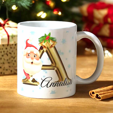 Tazza Personalizzata Natalizia con Iniziale, Nome e Dedica Speciale scritta a mano, idea regalo per natale, yennyslau store