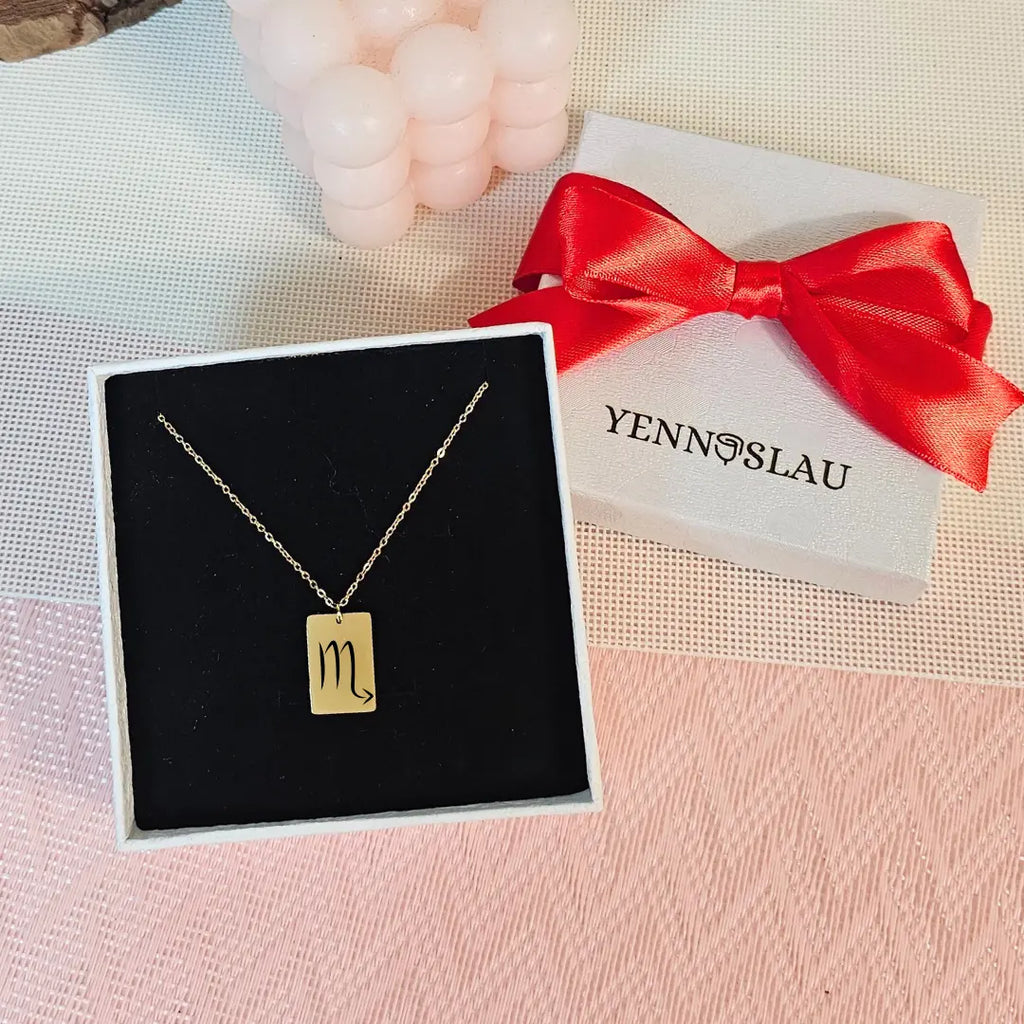 collana in acciaio inox personalizzata con iniziale e segni zodiacali. regalo per donna. Regalo elegante per compleanno, anniversario, Natale. 