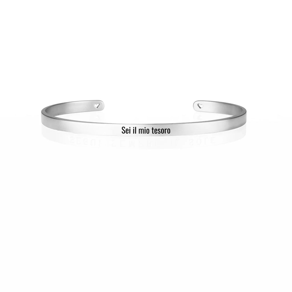 Bracciale in acciaio inox 4 mm colore argento, inciso a laser con nome, data o frase. Regalo donna personalizzato per ogni occasione, compleanno, anniversario, San Valentino, Natale.
