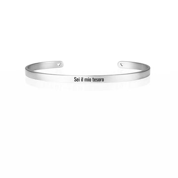 Bracciale in acciaio inox 4 mm colore argento, inciso a laser con nome, data o frase. Regalo donna personalizzato per ogni occasione, compleanno, anniversario, San Valentino, Natale.