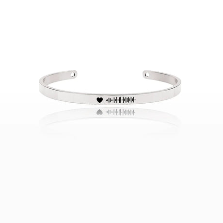 Bracciale Acciaio Argento 6 mm Estremi Cuore forato - Incisione Codice Spotify gioiello personalizzato - Yennyslau Store