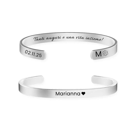 bracciale in acciaio inox color oro personalizzato con nome, frase, data su entrambi i lati. Regalo personalizzato donna e uomo per ogni occasione. Regalo donna e uomo.