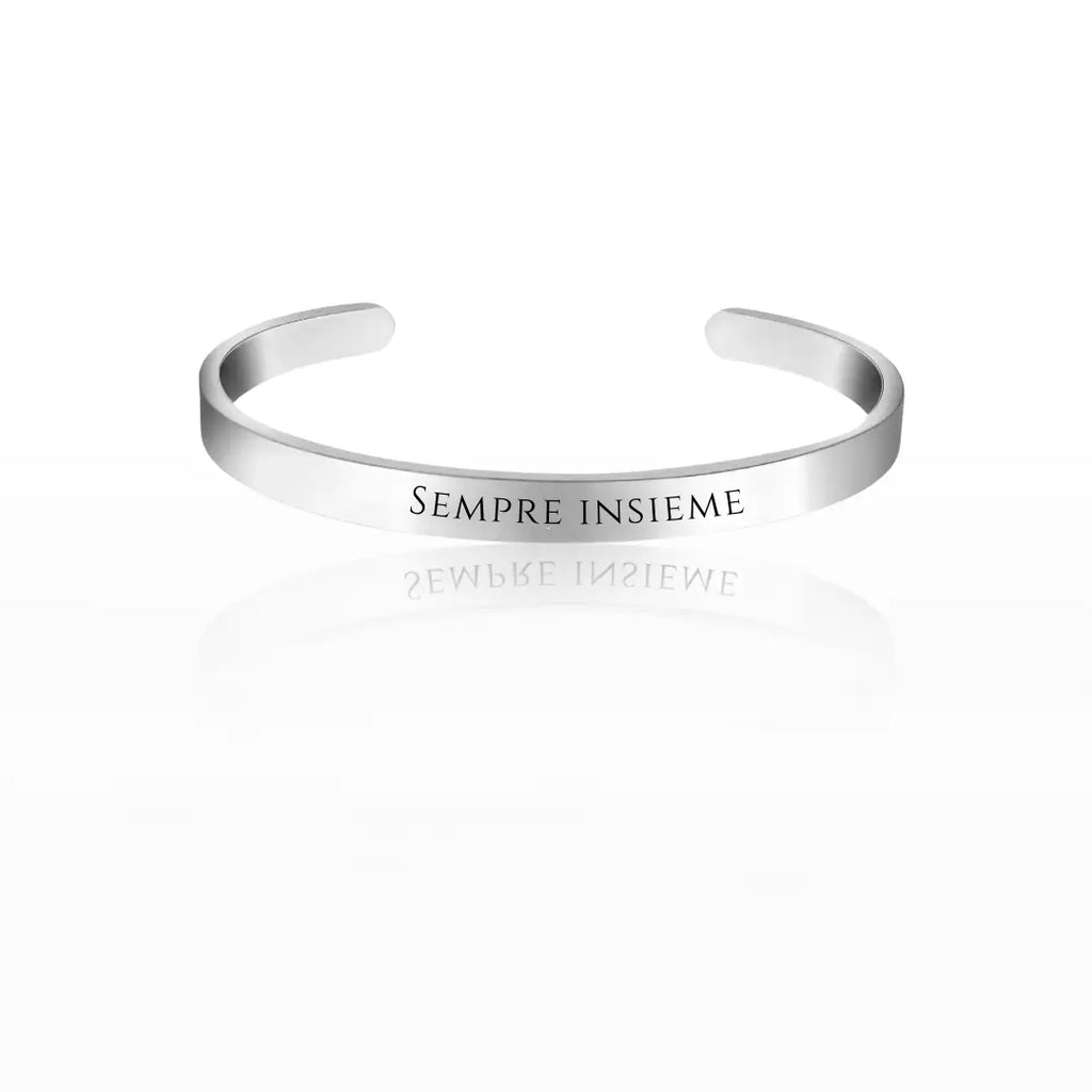 bracciale in acciaio inox liscio color argento inciso a laser, personalizzato per realo per ogni occasione.