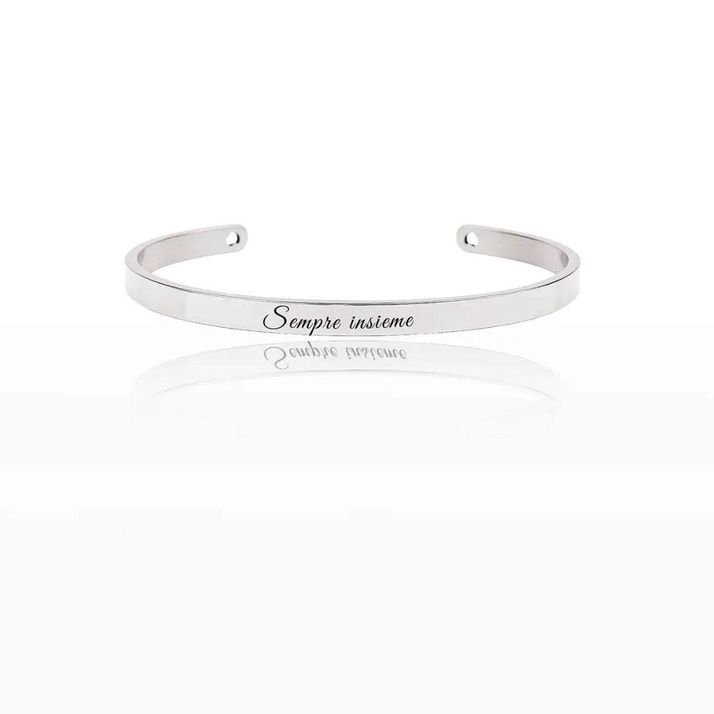 Bracciale in acciaio inox 6 mm colore argento, inciso a laser con nome, data o frase. Regalo donna personalizzato per ogni occasione, compleanno, anniversario, San Valentino, Natale.
