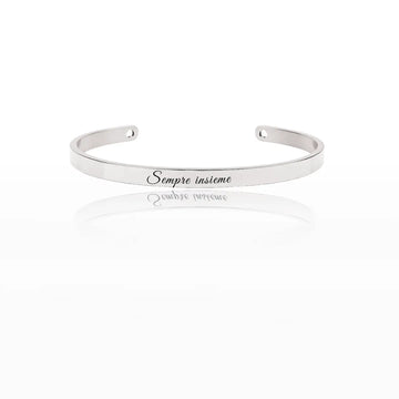 Bracciale in acciaio inox 6 mm colore argento, inciso a laser con nome, data o frase. Regalo donna personalizzato per ogni occasione, compleanno, anniversario, San Valentino, Natale.