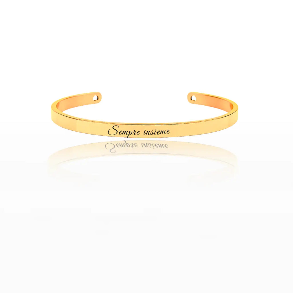 Bracciale in acciaio inox 6 mm colore oro, inciso a laser con nome, data o frase. Regalo donna personalizzato per ogni occasione, compleanno, anniversario, San Valentino, Natale.
