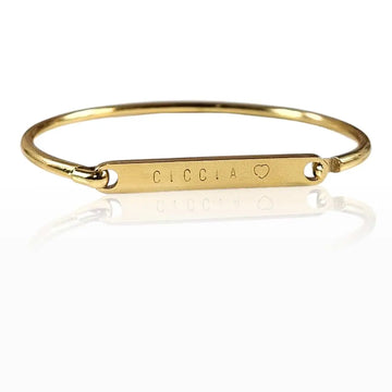 Bracciale rigido con placca in acciaio inox colore oro personalizzato con nome, frase o data, idea regalo per donna