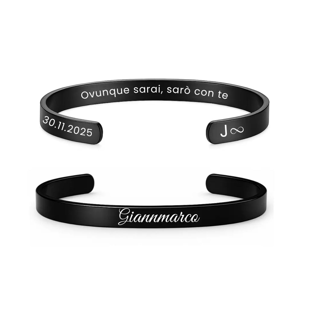 Bracciale in acciaio inox color nero personalizzato con nome, data, frase, testo. Regalo personalizzato per uomo pero ogni occasione: Festa del Papà, compleanno, anniversario,  San Valentino, Natale. Inciso al laser.