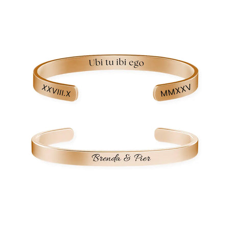 bracciale in acciaio inox color oro rosa personalizzato con nome, frase, data su entrambi i lati. Regalo personalizzato donna e uomo per ogni occasione.