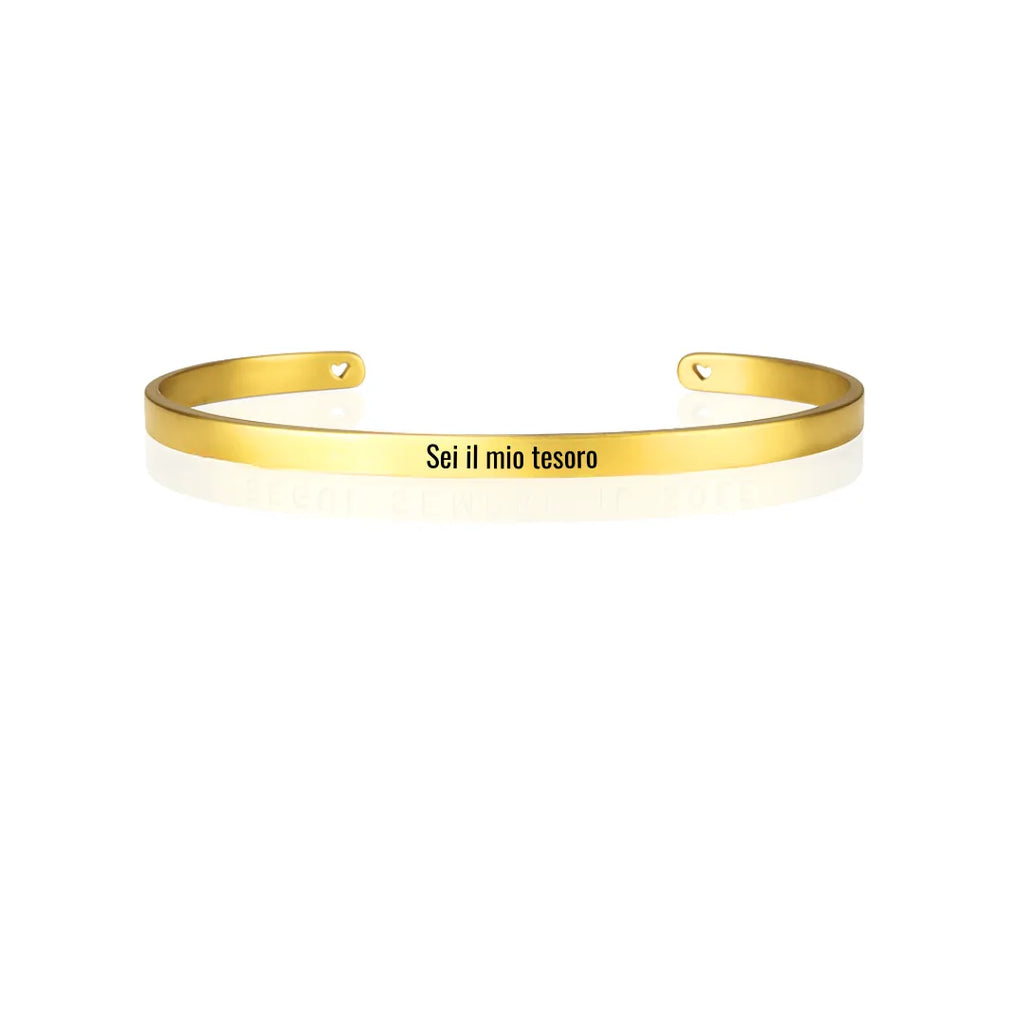 Bracciale in acciaio inox 4 mm colore oro, inciso a laser con nome, data o frase. Regalo donna personalizzato per ogni occasione, compleanno, anniversario, San Valentino, Natale.