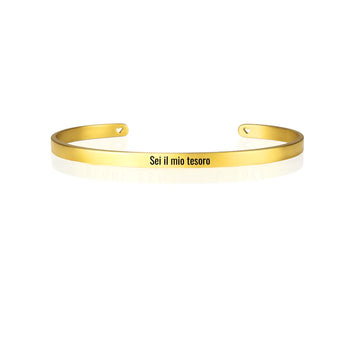 Bracciale in acciaio inox 4 mm colore oro, inciso a laser con nome, data o frase. Regalo donna personalizzato per ogni occasione, compleanno, anniversario, San Valentino, Natale.