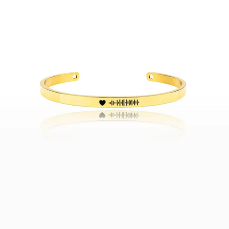 Bracciale Acciaio Oro 6mm Estremi Cuore Forato - Incisione Codice Spotify gioiello personalizzato - Yennyslau Store