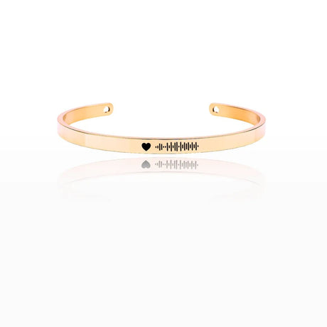 Bracciale Acciaio Oro Rosa 6mm Estremi Cuore Forato - Incisione Codice Spotify gioiello personalizzato - Yennyslau Store