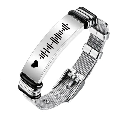 Bracciale Cinturino Uomo Acciaio Argento - Incisione Codice Spotify gioiello personalizzato - Yennyslau Store