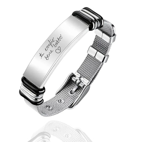 Bracciale Cinturino Uomo Acciaio Argento - Incisione Dedica Manoscritta gioiello personalizzato - Yennyslau Store