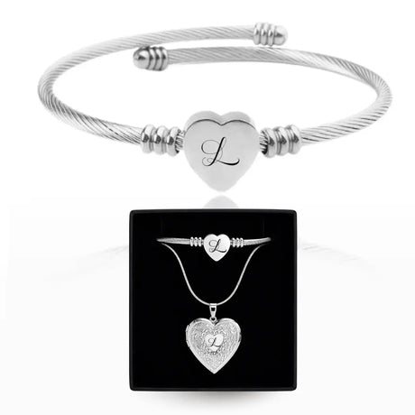 Bracciale Cuore Acciaio 316L Argento Regolabile - Incisione Iniziali gioiello personalizzato - Yennyslau Store