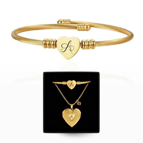 Bracciale Cuore Acciaio 316L Oro Regolabile - Incisione Iniziale gioiello personalizzato - Yennyslau Store