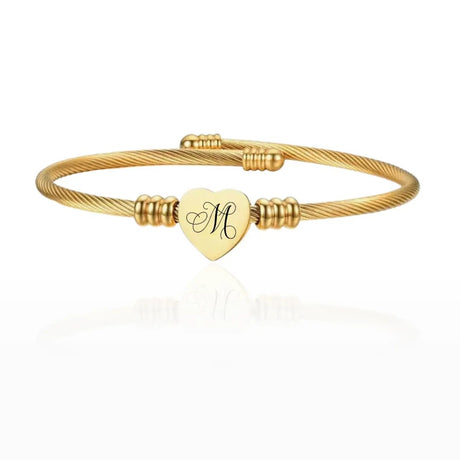 Bracciale Cuore Acciaio Oro Regolabile - Incisione Iniziale gioiello personalizzato - Yennyslau Store