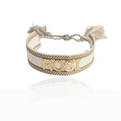 Bracciale Filo Bianco Crema con Bordi Oro - Nome gioiello personalizzato - Yennyslau Store