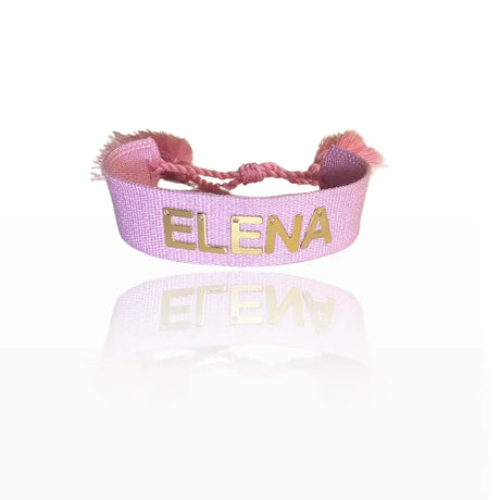bracciale in filo rosa personalizzato con nome in acciaio inox colore oro, regalo personalizzato per donna