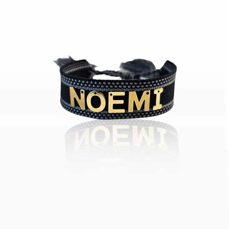 Bracciale in Filo Nero con Bordi Personalizzato con Nome | Acciaio Oro gioiello personalizzato - Yennyslau Store