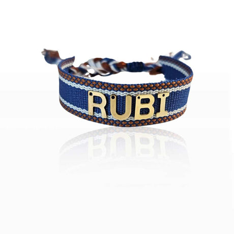 Bracciale in Filo Stile Treccia Blu/Marrone con Bordi Personalizzato con Nome | Acciaio Oro gioiello personalizzato - Yennyslau Store