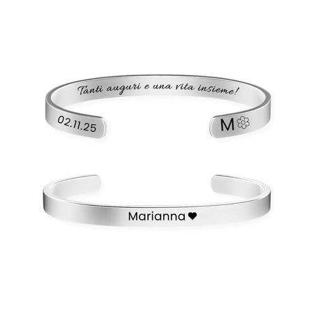 Bracciale Rigido Acciaio Argento - Incisione Nome e Dedica gioiello personalizzato - Yennyslau Store
