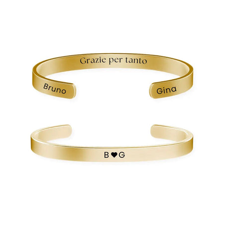 Bracciale Rigido Acciaio Oro - Incisione Nome e Dedica gioiello personalizzato - Yennyslau Store