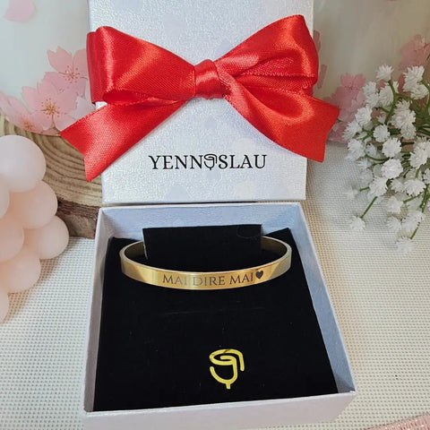Bracciale Rigido Acciaio Oro - Incisione Nome e Dedica gioiello personalizzato - Yennyslau Store