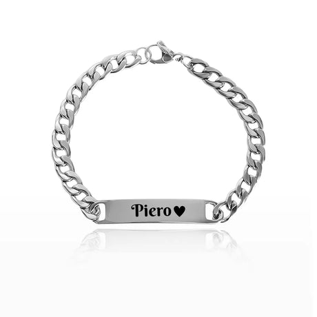 bracciale in acciaio inox stile cubano color argento personalizzato con nome. Regalo personalizzato unisex. Ideale per compleanno, festa della Mamma, Anniversario, Natale.