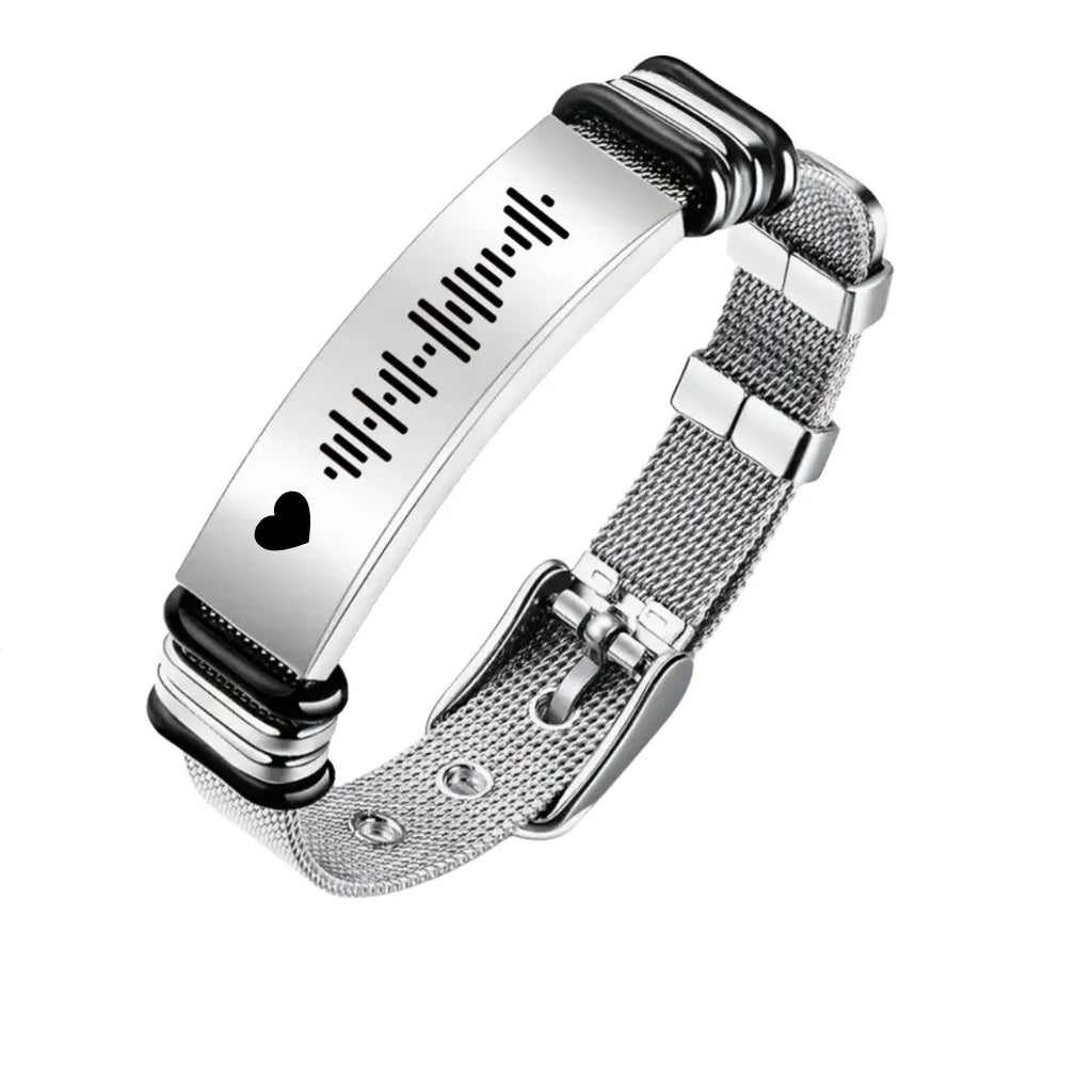 bracciale uomo in acciaio inox personalizzato con codice canzone spotify. Regalo elegante personalizzato per ogni occasione, anniversario, compleanno, San Valentino, Natale.