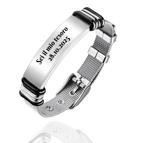 Bracciale uomo in acciaio inox personalizzato con nome, dedica o data, frase. Regalo personalizzato per ogni occasione. Regalo per anniversario, compleanno, San Valentino, Natale.