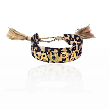 bracciali in filo personalizzato leopardato con nome, regalo personalizzato per donna