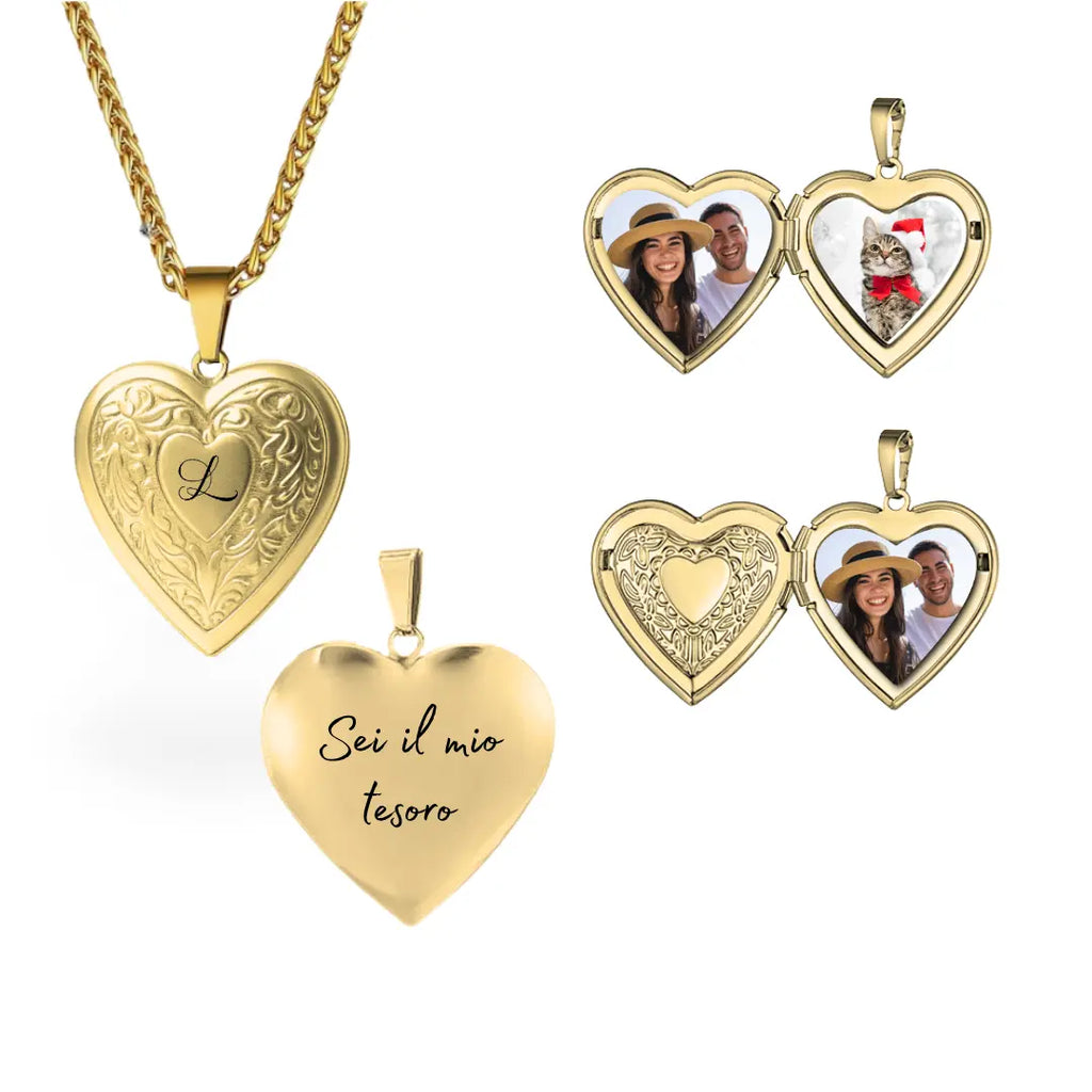 collana in acciaio inox color oro personalizzata con foto. Regalo personalizzato per donna per ogni occasione. Festa della Mamma, Anniversario, compleanno, San Valentino, Natale. Regalo elegante, personalizzazione a scelta